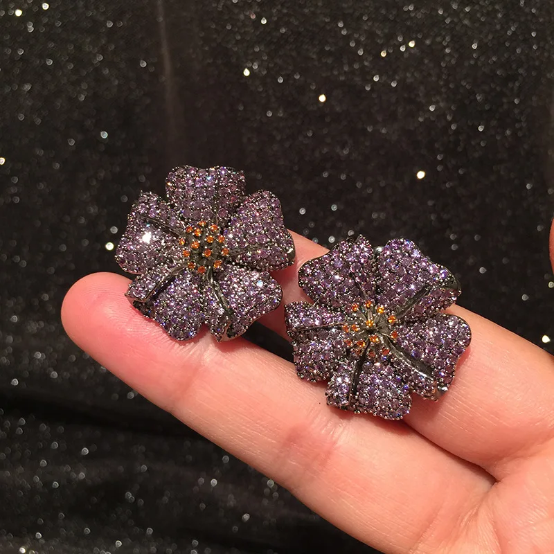 

S925 Silver Needle Purple Camellia Earrings 210319-21