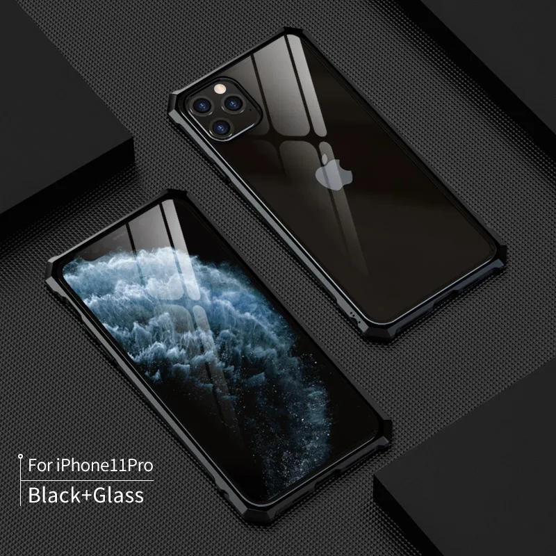 Роскошный металлический корпус для iphone 11 Pro Max, задняя крышка из закаленного стекла для iphone 11 Pro, алюминиевая рамка для iphone 11
