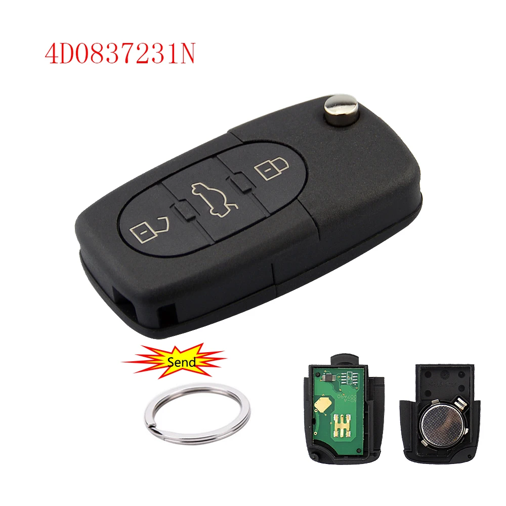 4D0837231N OkeyTech 433 МГц 3 кнопки дистанционного ключа автомобиля для AUDI 4D0837231A 4D0837231K 4D0837231N флип-Фолд ID48 чип для A3 A4 A6 A8 старые модели - Количество кнопок: 4D0837231N
