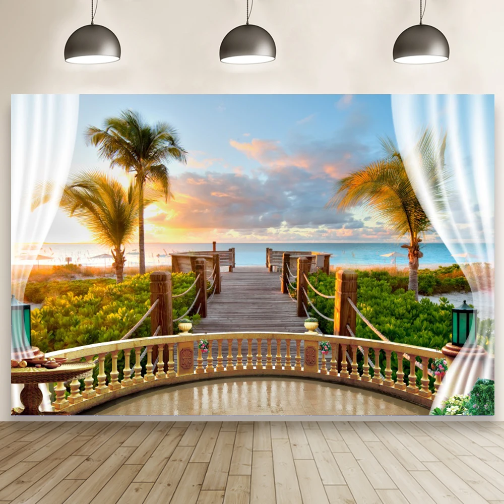 

Natural Landcape Scenic Photography Background Window Balcony Beach Seaside Clouds Garden View Kids Portrait Art Photo Backdrop