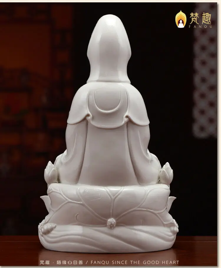 

12'' Chinese Dehua white porcelain carved Lotus Avalokitesvara Guanyin statue