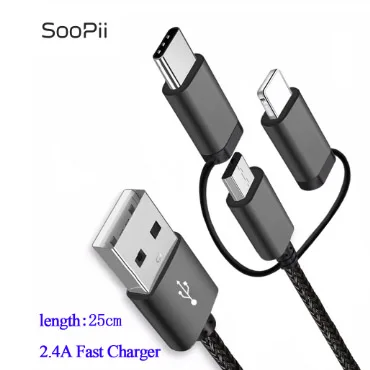SooPii для Lightning iPhone короткий кабель 9 дюймов Micro usb type C короткие кабели для нескольких портов зарядная станция 4 шт