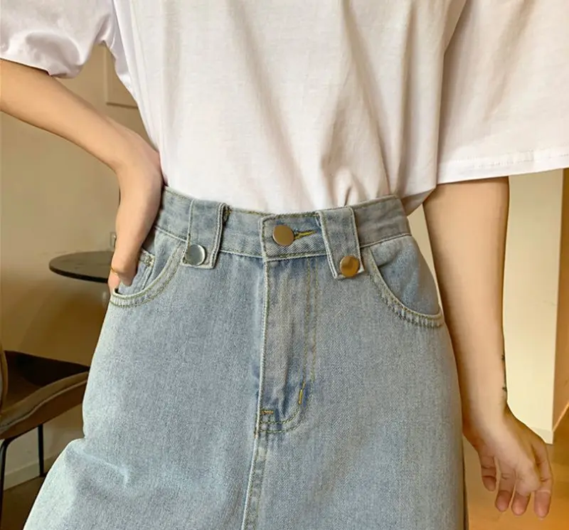 

Denim Jeans Summer Woman Trouser High Waist Pants Blue Wide Leg Thin