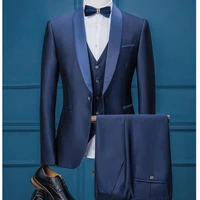 solid color plus size suit for men three piece set coat pants vest male business formal suit groom homme mariage suit