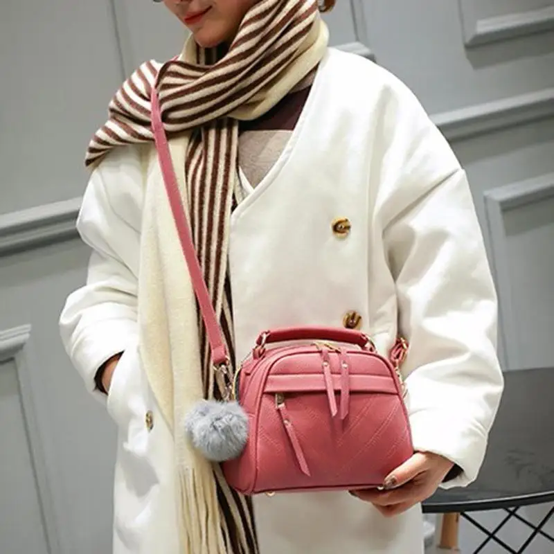 

Pu Leather Handbag for Women Girl Fashion Messenger Bags With Ball Toy Bolsa Female Shoulder Bags Ladies Party Handbags