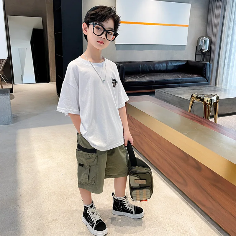 

Casual Kids Clothes 2 Piece Set Clothing Blue White Cool Boy T-shirt+Shorts Clothing Boys Tracksuit Children Boys Clothes 6 8 Y