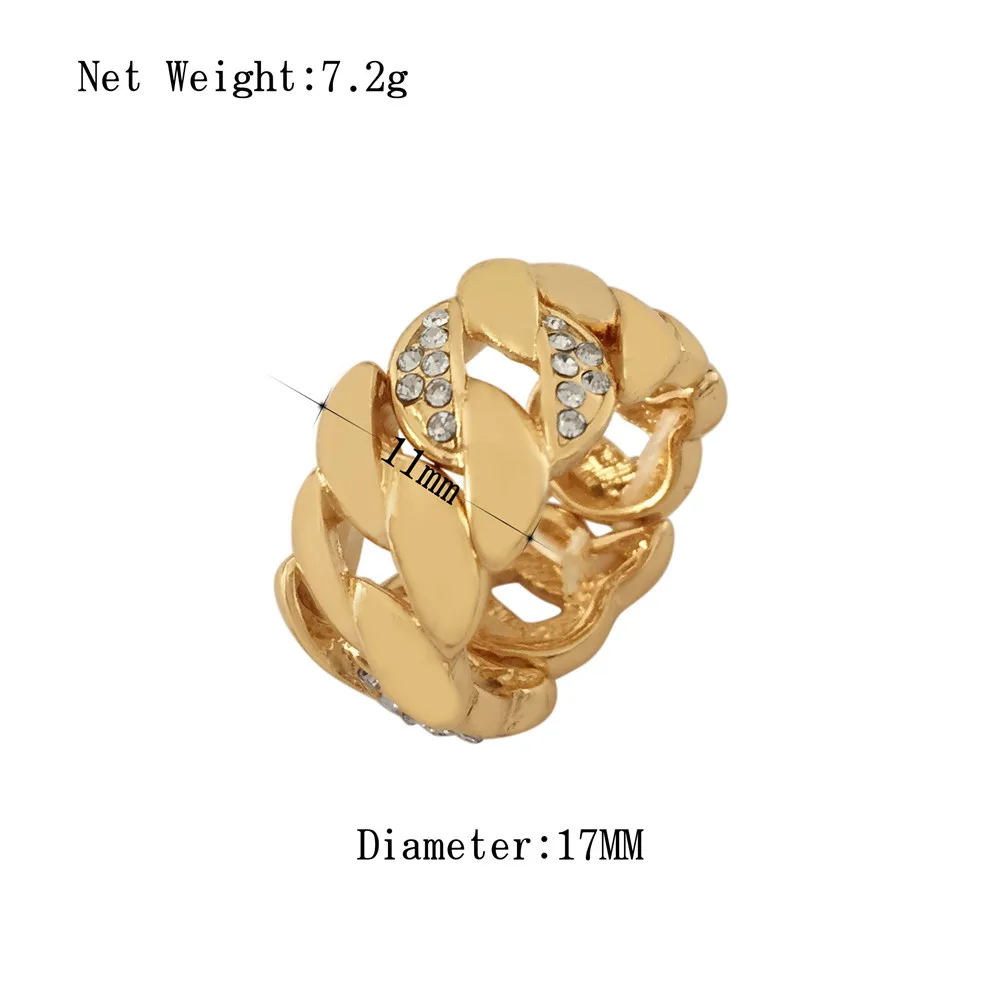 

Gorgeous Elegant Gold Color Plating Clear Stone Decorated Chain Shape Ring For Women Elastic Strand Adjustable Jewelry Accessor
