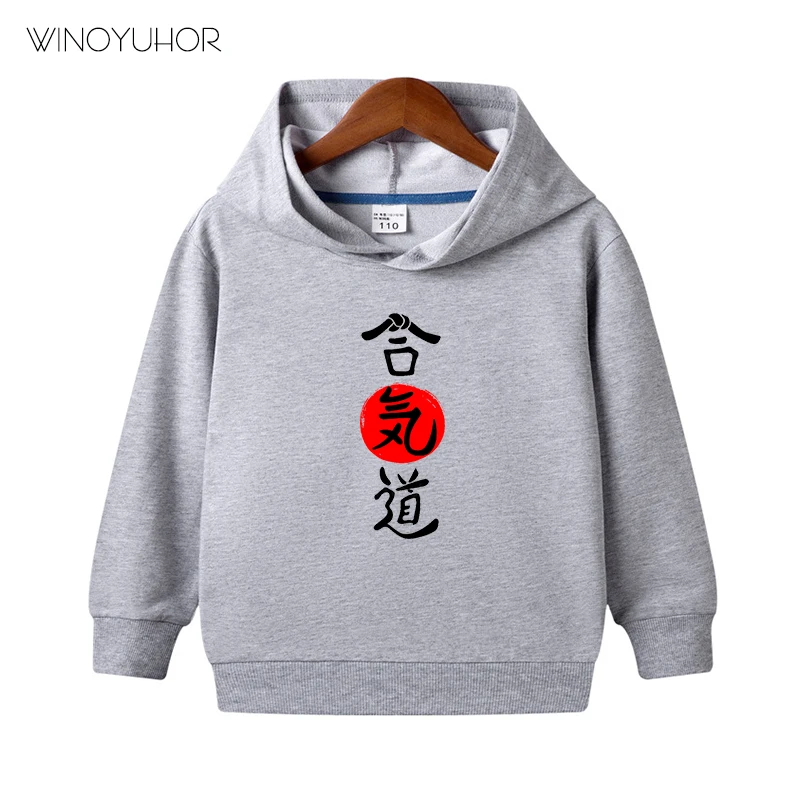 Толстовки Kanji Aikido для детей мальчиков повседневные хлопковые пуловеры с длинным