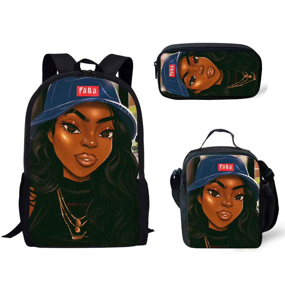 

3pcs/set School Backpacks African Black Girl Schoolbag Kids Book Bag for Children Cartoon School Student Mochila