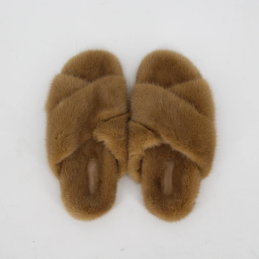 Новое поступление Розовые Тапочки из натурального меха норки Женская обувь