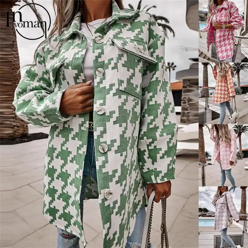 

INWOMAN New Autumn Sexy Trench Coat For Women 2021 Lapel Long Sleeve Loose Long Coat Female Pink Green Pocket Clubwear Jackets