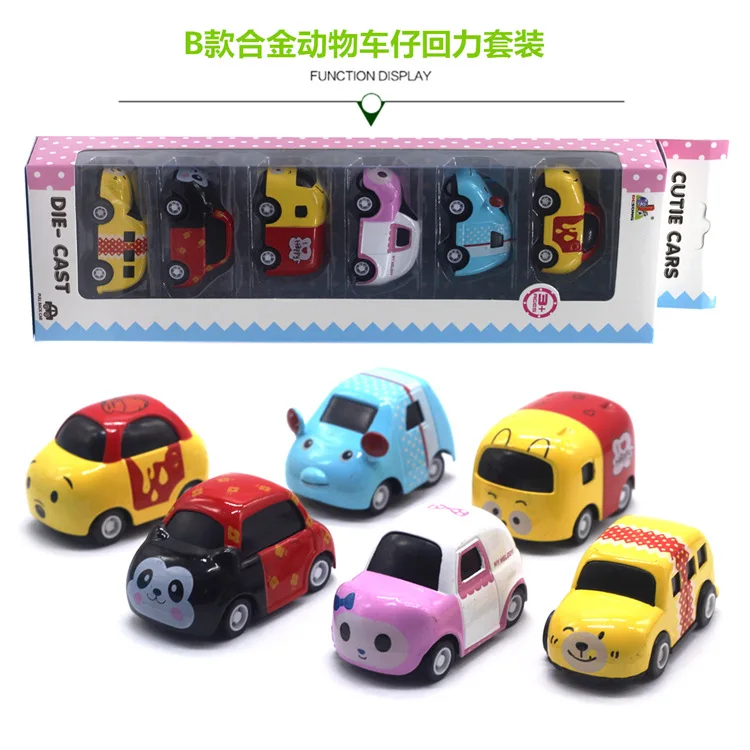 

6pcs/package alloy Cartoon Toys Cute animal Back Car for Child Wheels Mini Car Model Funny Kids for Boys Girls