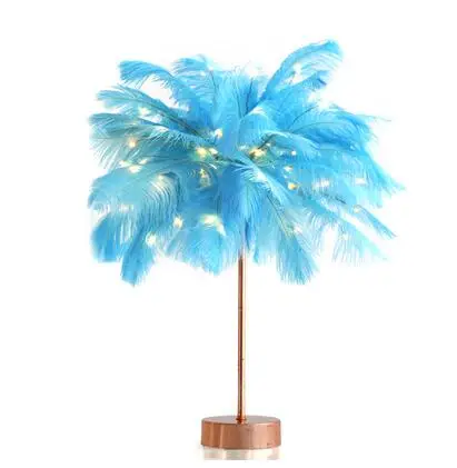 Blue2 warm light Для девочек, спальни, прикроватная лампа, теплая, маленькая, нордическая, романтическая, креативная, перьевая настольная лампа, свадебная комната - Цвет абажура: Blue2 warm light
