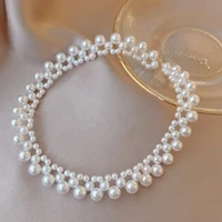 new vintage style 3 layers pearl choker necklace for women elegant bowknot pendant wedding necklace jewelry