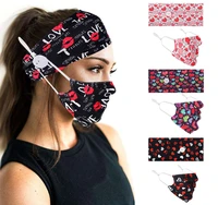 2 pcsset valentines print women button headband with mask yoga hair accessories elastic hair bands head wrap head bands
