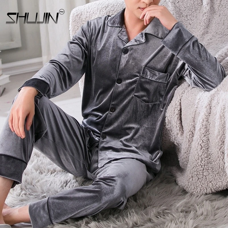 

Winter Long Sleeve Thick Warm Flannel Pajama Sets for Men Fleece Sleepwear Suit Pyjamas Lounge Homewear Home Clothes Men Robe