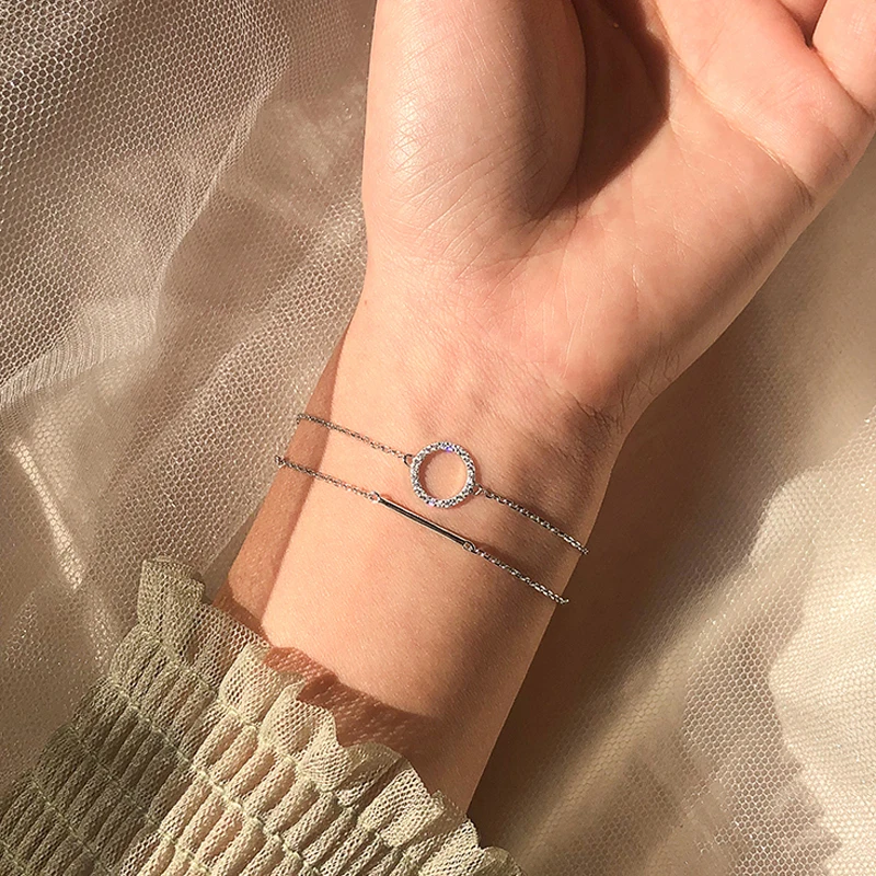 Женский двухслойный браслет из стерлингового серебра 925 пробы с геометрическим