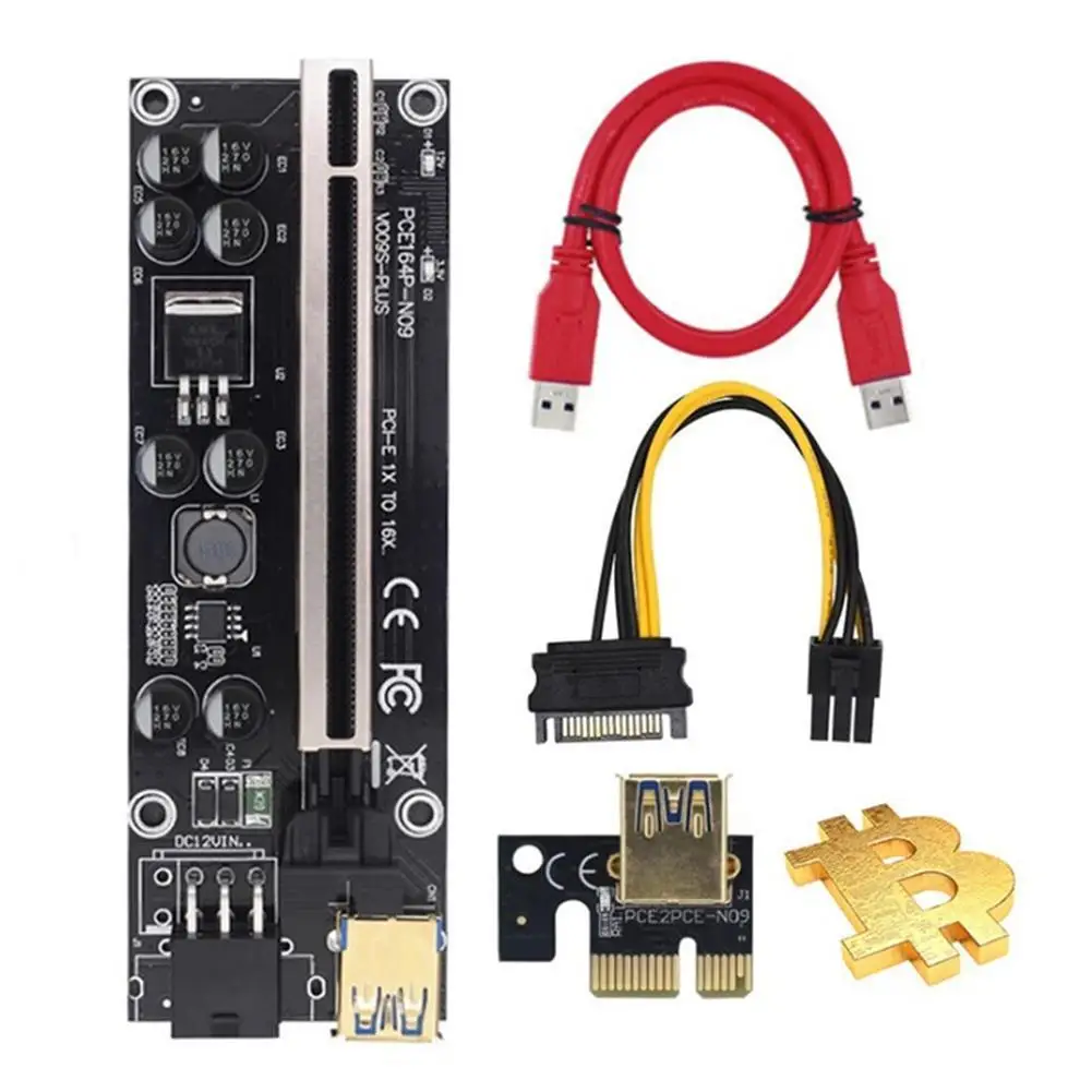 

VER009S Plus PCI-E PCIE Riser 009s 6pin PCI Express Adapter Card Molex USB 3.0 Cable 1X 16X Extender SATA Power Cord