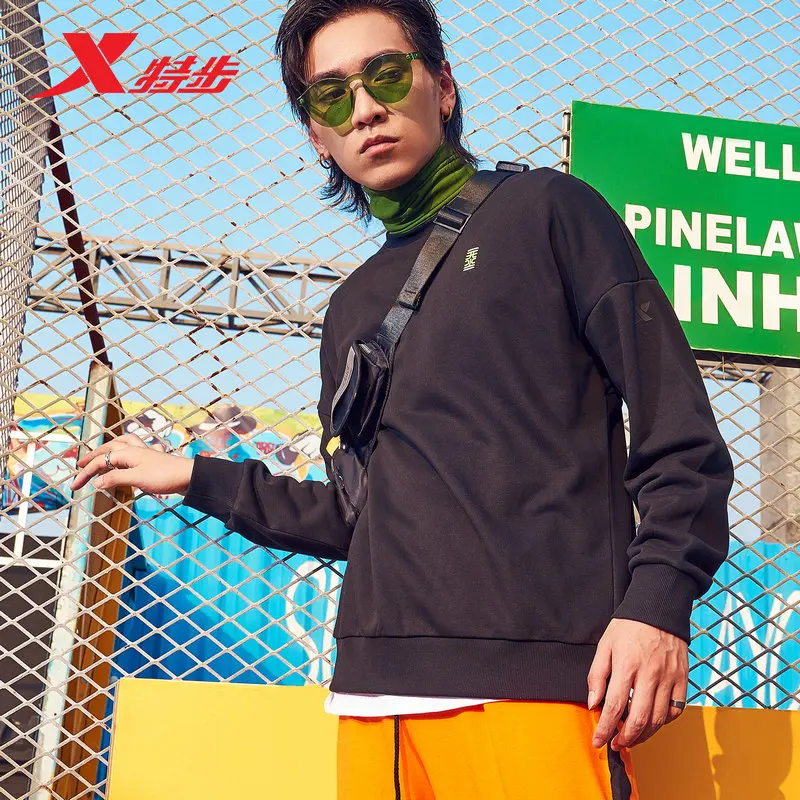 Xtep Мужская толстовка модная повседневная трендовая спортивная рубашка черного