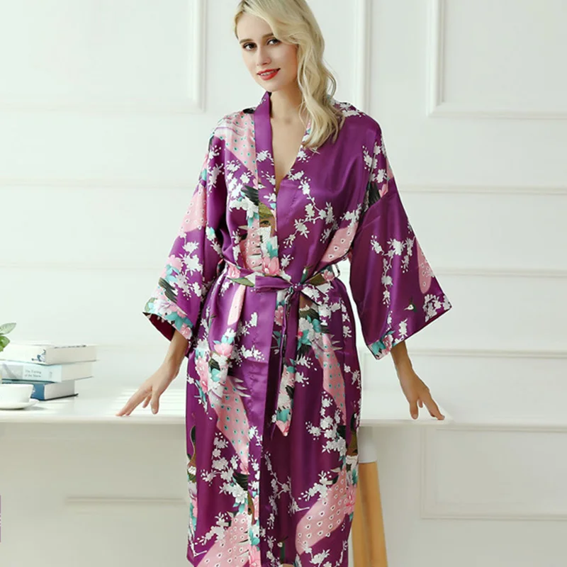Халат женский шелковый длинный с принтом пикантная одежда для сна халат невесты