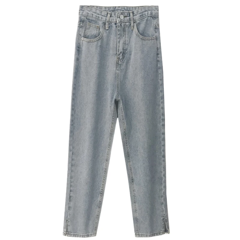 

Jeans Spring 2021 New Women's Korean Style Chic Elegant High Waist Straight Pants Student Casual Slit Cropped Pants