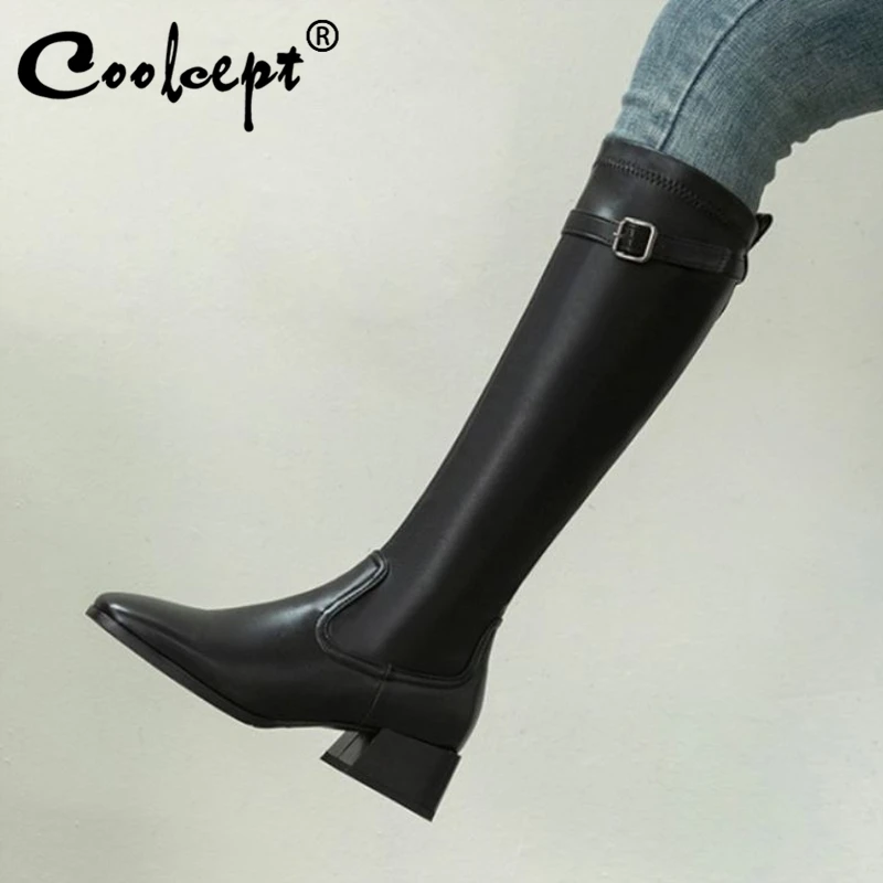 

Женские высокие сапоги Coolcept размера плюс 31-43, женские зимние длинные сапоги в стиле пэчворк с пряжкой, Повседневная модная крутая обувь для ...