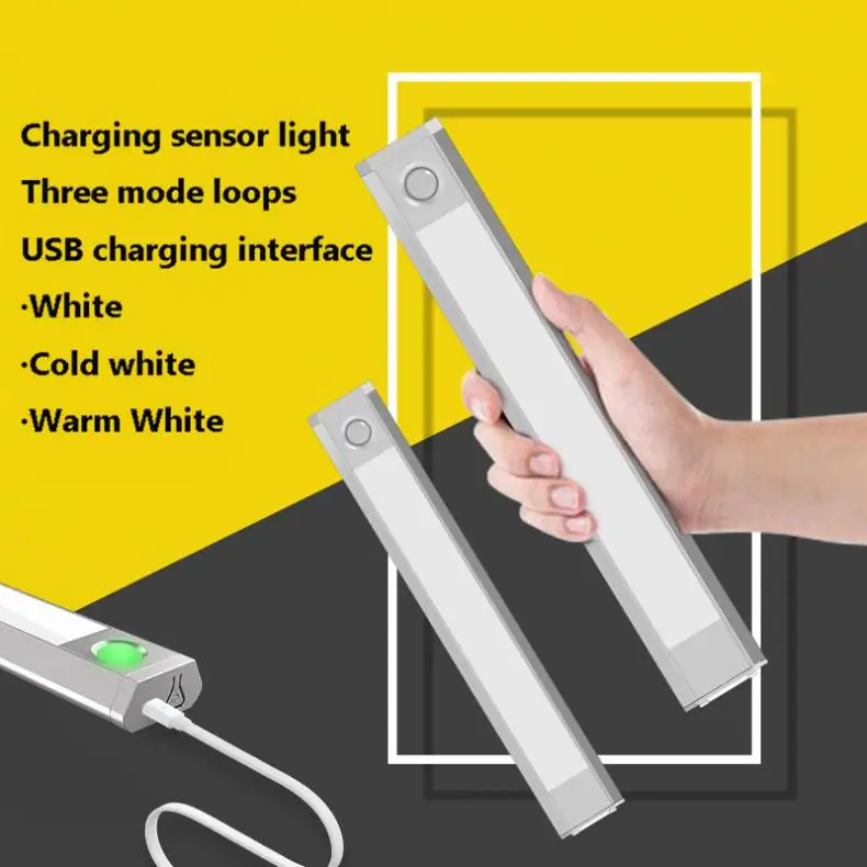 

USB 60 LEDs Rechargeable Night Strip Light LED Motion Sensing Light 3 Color Temperature 3 Switching Mode for Kitchen Bedroom
