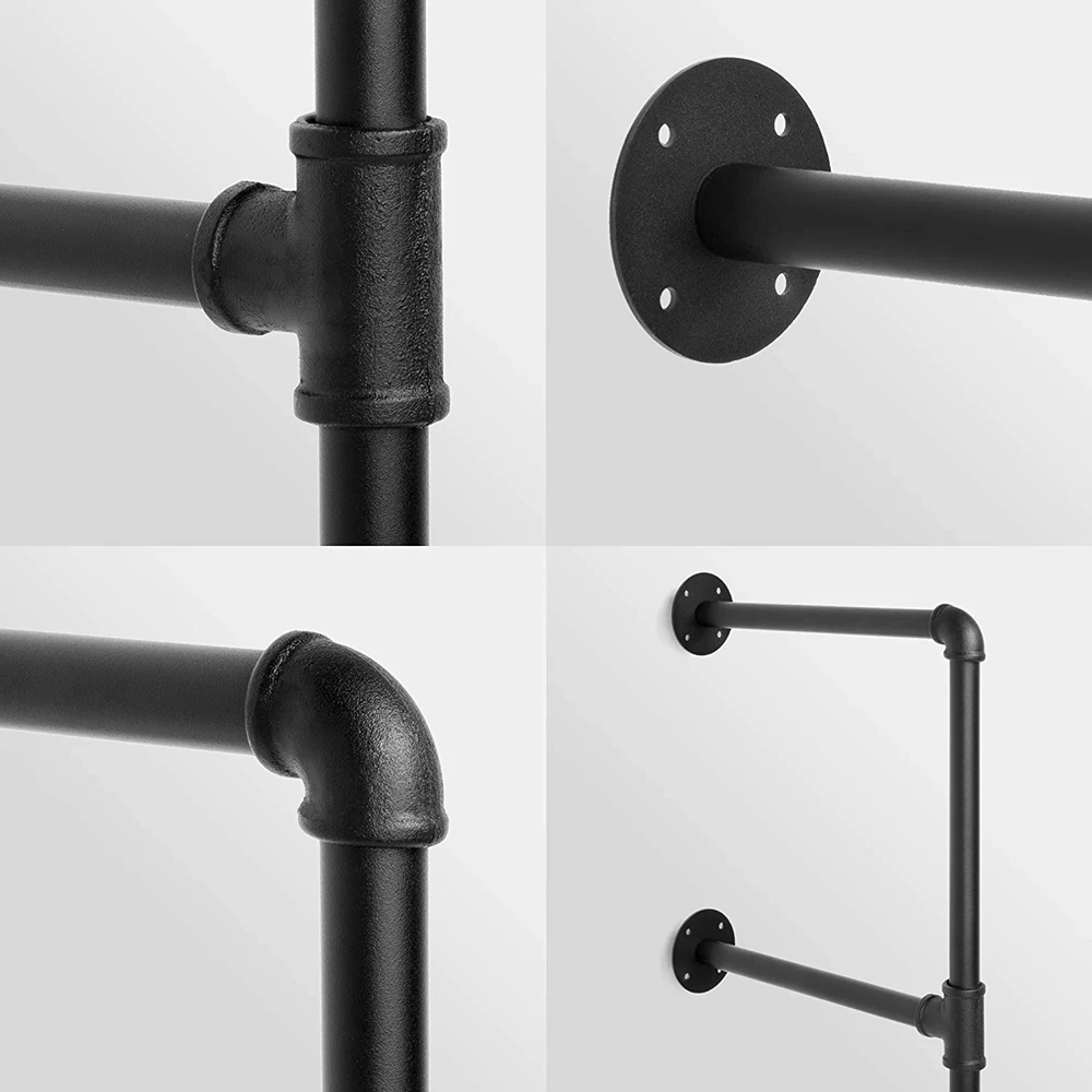 

2 PCS 5 Tier Iron Pipe Shelf Black Industrial Furniture Wall Shelf Bracket Home Decor Hanging Storage Shelves DIY Pipe Shelves