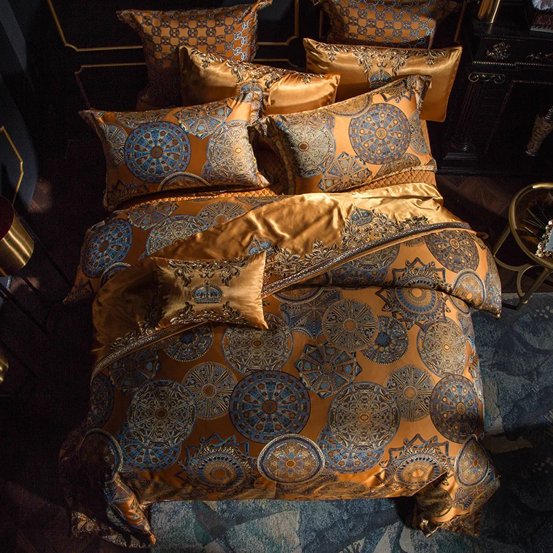 

Luxury Bedding Set Queen King Size Golden Silver Satin Cotton Bed Set Doona Duvet Cover Bed Sheet Set Cama De De Linge Lit Juego