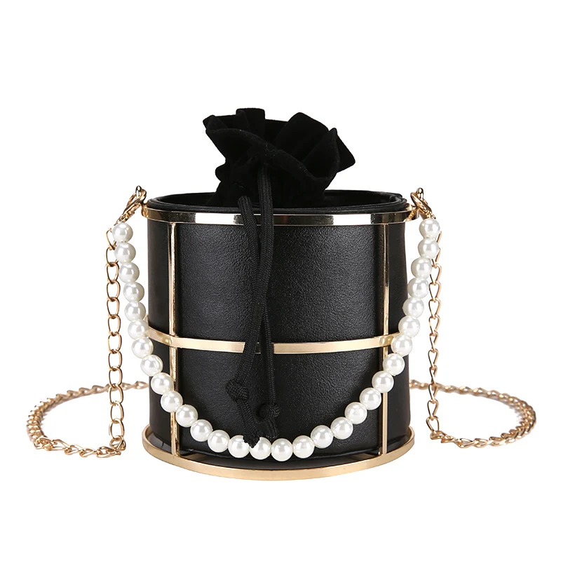 Fashion Women Bucket Bags Designer Luxury Pearls Beaded Handle Women Handbags Chain Shoulder Crossbody Bags Evening Clutch Purse