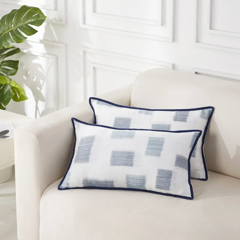 

PHF 100% Cotton Throw Pillow Cover Yarn Dyed Muslin Pack of 2 Blue Green Purple Color Pillowcase 30*50 cm