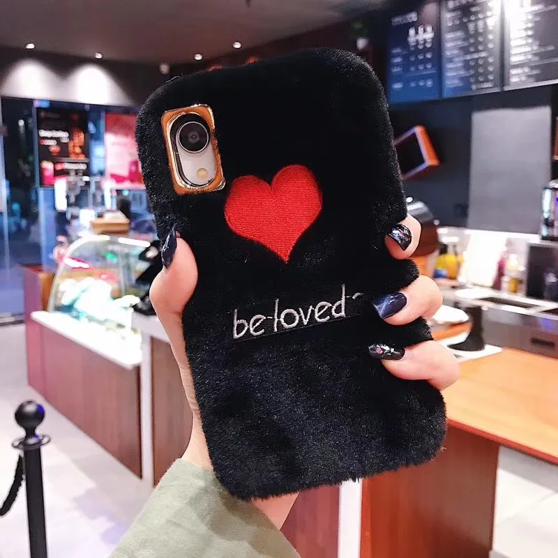 KISSCASE Love Heart плюшевый теплый чехол для телефона iPhone XR X XS Max TPU меховой пушистый 7 8 Plus