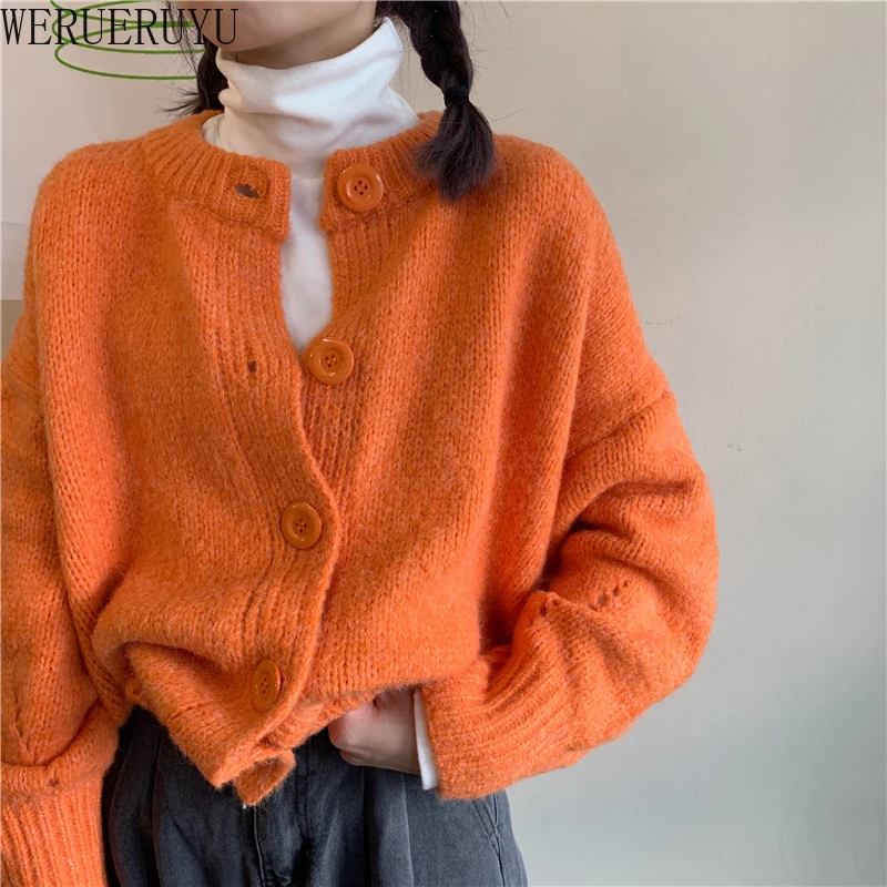 

WERUERUYU Sweater Cardigan Coat Women Cardigans Knitted Oversized Jacket 2020 Korean Autumn Long Sleeve