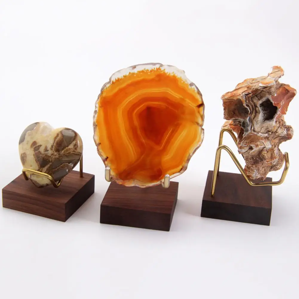 

Crystal Mineral Jewelry Display Stand Wooden Square Base Brass Arm Home Desktop Decoration Stone Display Stand Ornaments
