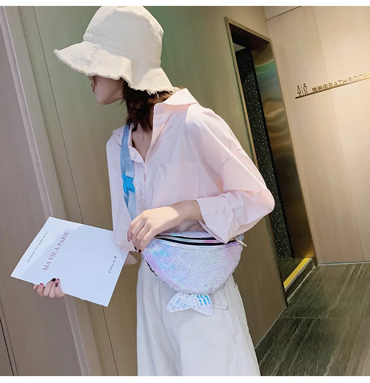 Красочные девушки Fanny Pack Русалка блесток женщин банан чехол на пояс Сумка симфония кошелек PU через плечо сумка