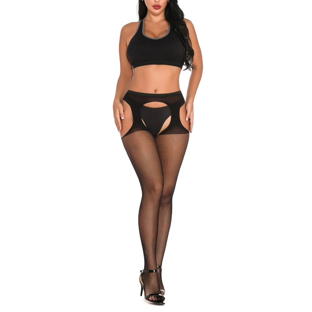 Лидер продаж 2020 черные кружевные ажурные чулки колготки с открытой промежностью