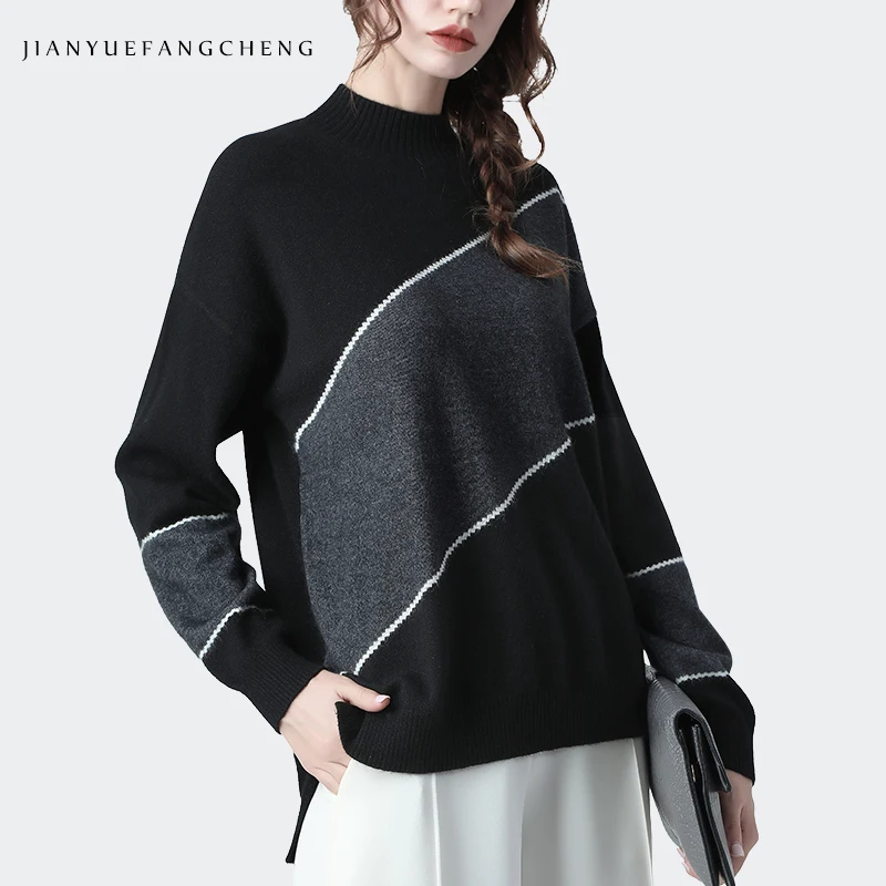Women Winter Warm Rabbit hair Sweater Loose Plus Size Striped Knitted Pullovers Wool Sweaters Fashion Outwear Casual 2019 New