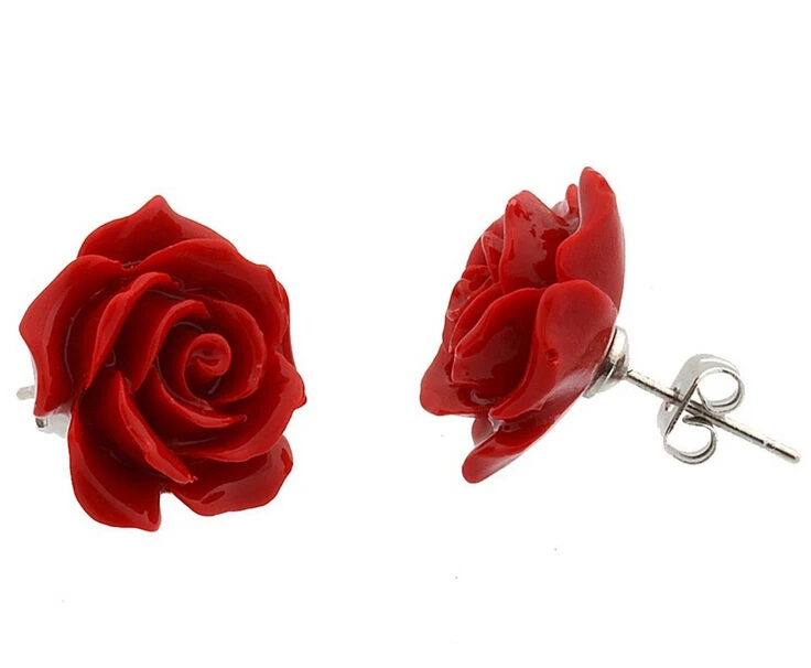 720&gt Модные ювелирные изделия 12 мм Коралловая Красная роза цветок 925 пробы