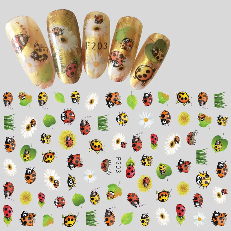 

Nail Sticker Decals 3D Nails Slider Art Ladybug Flower Leaf Design Decoration Manicure Adhesive Foil Wraps Pegatinas Polish