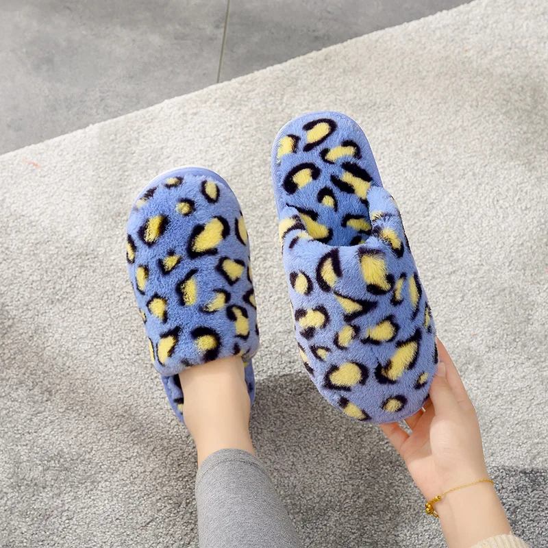 

Leopard House Women Slippers Soft Bottom Non-Slip Winter Indoor Floor Couples Slippers Bedroom House Warm Shoes