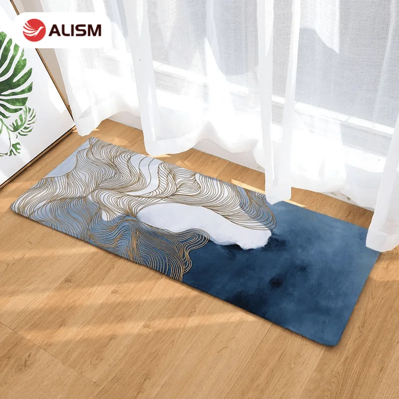 

2021 Modern Entrance Mat Non-slip Absorb Water Kitchen Rug Marble Texture Flannel Printing Bathroom Floor Mat Carpet Home Decor