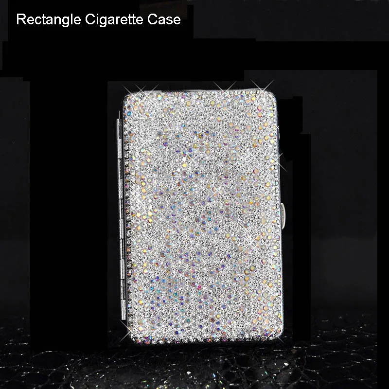 Rectangle Case Креативный кристалл со светодиодной подсветкой пепельница для автомобиля Блестящий Алмазный Футляр для сигарет зарядка ветрозащитная плазменная Зажигалка тонкая для женщин - Название цвета: Rectangle Case
