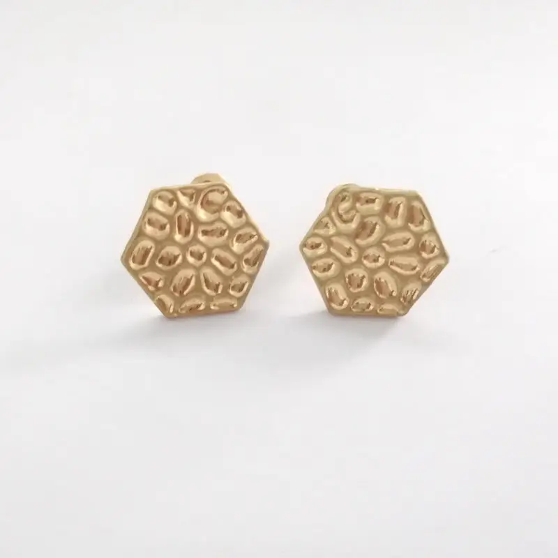 Hammered Geometric Metallic Button Studs Earrings for Women Hexagon | Украшения и аксессуары