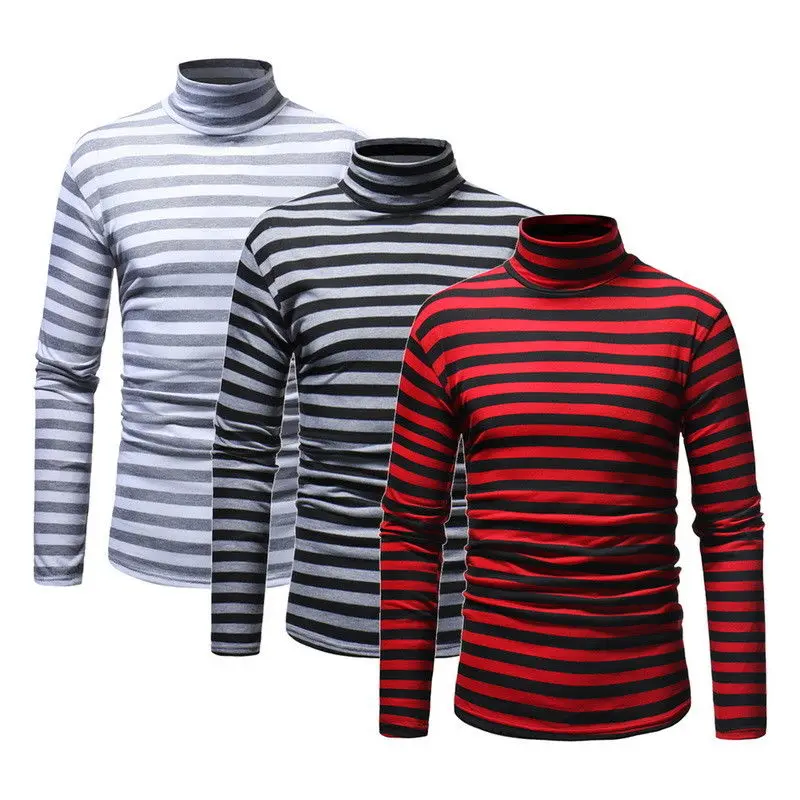 Осень 2021 Мужская футболка с длинным рукавом новая Корейская полосатая водолазка