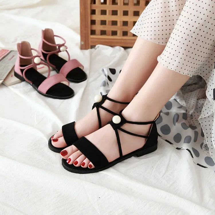 Большие размеры Летние сандалии на плоской подошве Женская обувь с открытым