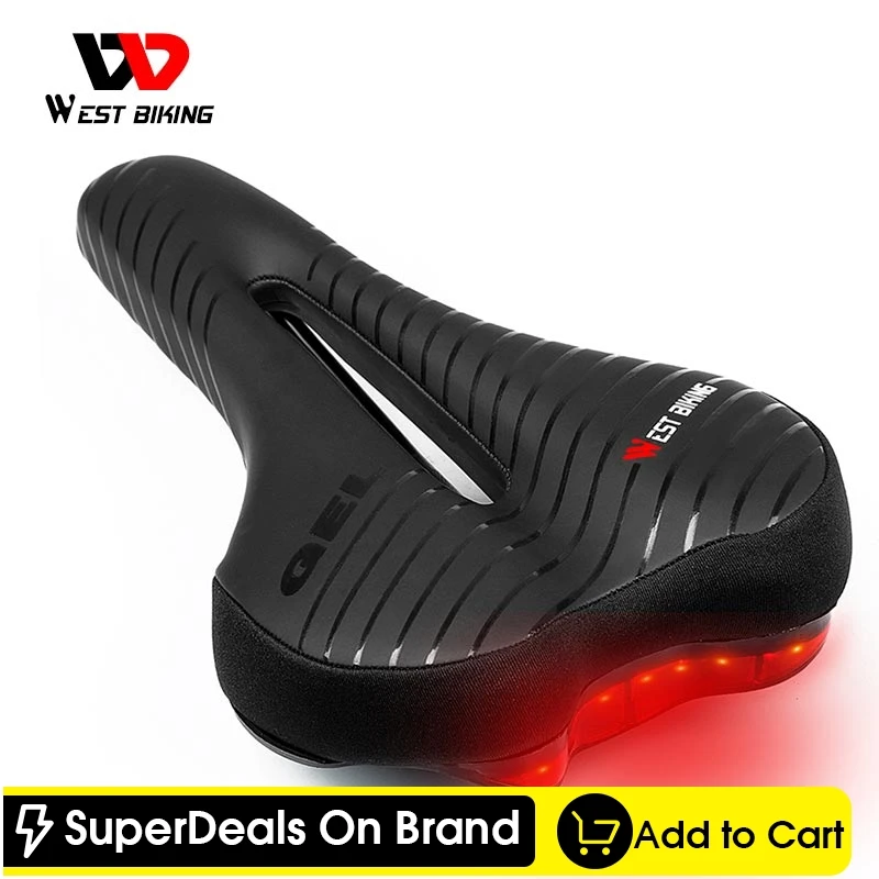 

Waterproof Bike Saddle with Tail Light MTB Bike Cycling Saddles Soft Comfortable Hollow Bicycle Safety Bike Saddle