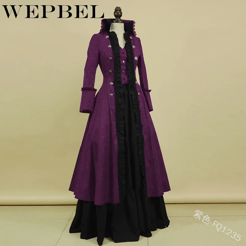 

WEPBEL Casual Vintage Dress Women Mid Century Button Fashion New Full Sleeve Ruffles Ladies Long Maxi Dresses