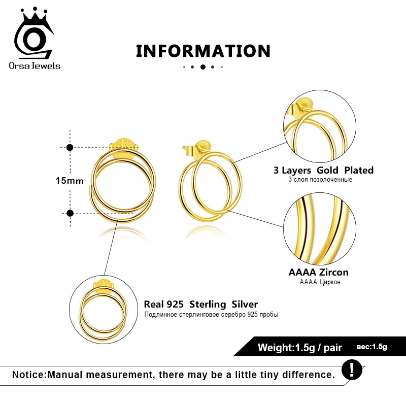 ORSA JEWELS, изысканные 925 пробы серебряные серьги-гвоздики для женщин, последняя модель сережек, круглая форма, милые ювелирные изделия на каждый день, SE190