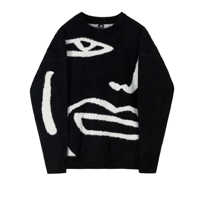 

Men's Clothing Sweater 2022 Autumn Winter Print Loose All-match Vintage Oversize Kintted Sweater Round Collar Pullover For Male