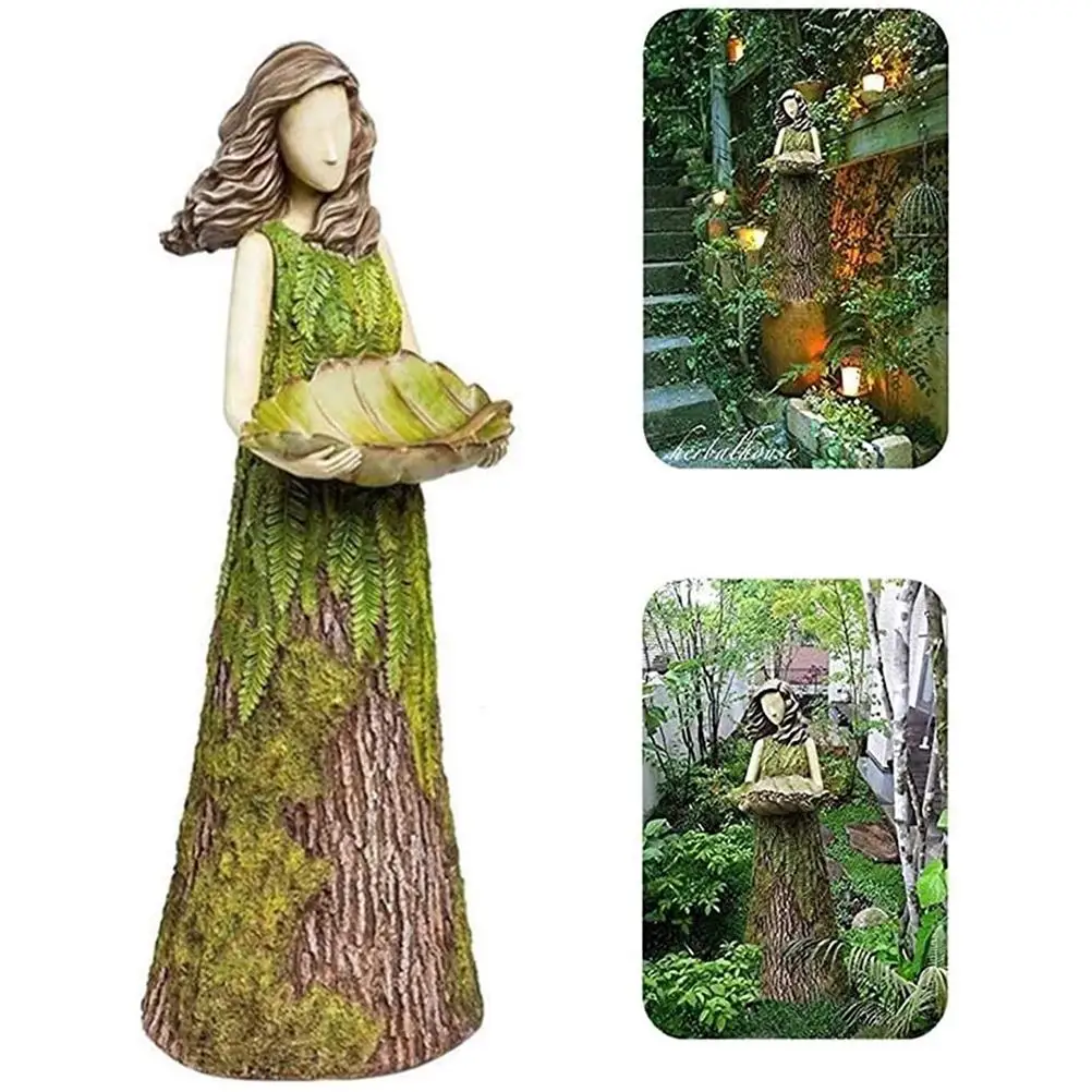 

Fairy Garden Statue with Bird Feeder Lawn Resin Ornaments Garden Art Sculptures for Outdoor Decoration